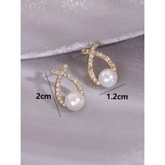 PEARL DIAMOND GOLD STUD EARRINGS - Picture 4 of 4
